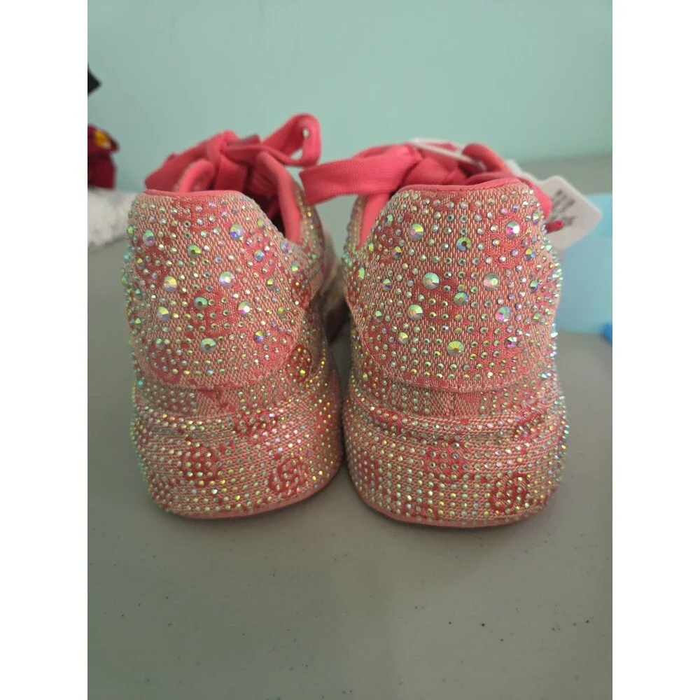Dazzle Cush Bright Hot Pink Neon Rhinestone Comfy Platform Sneakers Tennis Shoes